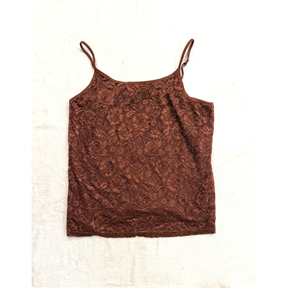 Maurices Women 2X Brown Floral Lace Camisole Adjustable Straps Lined Tank Top